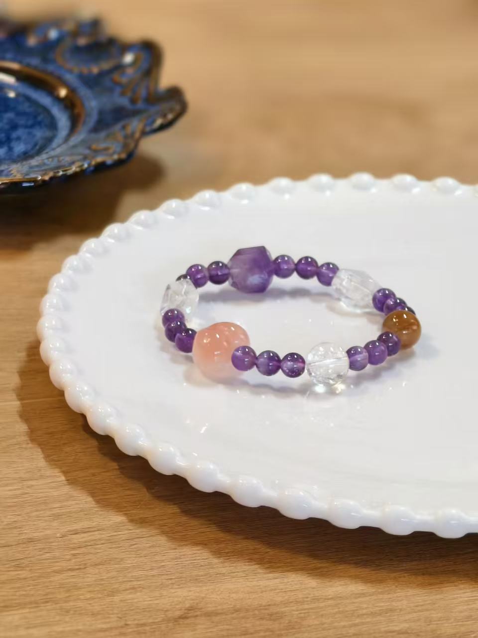 Yuan Multicolor Crystals Pink Agate Bracelet