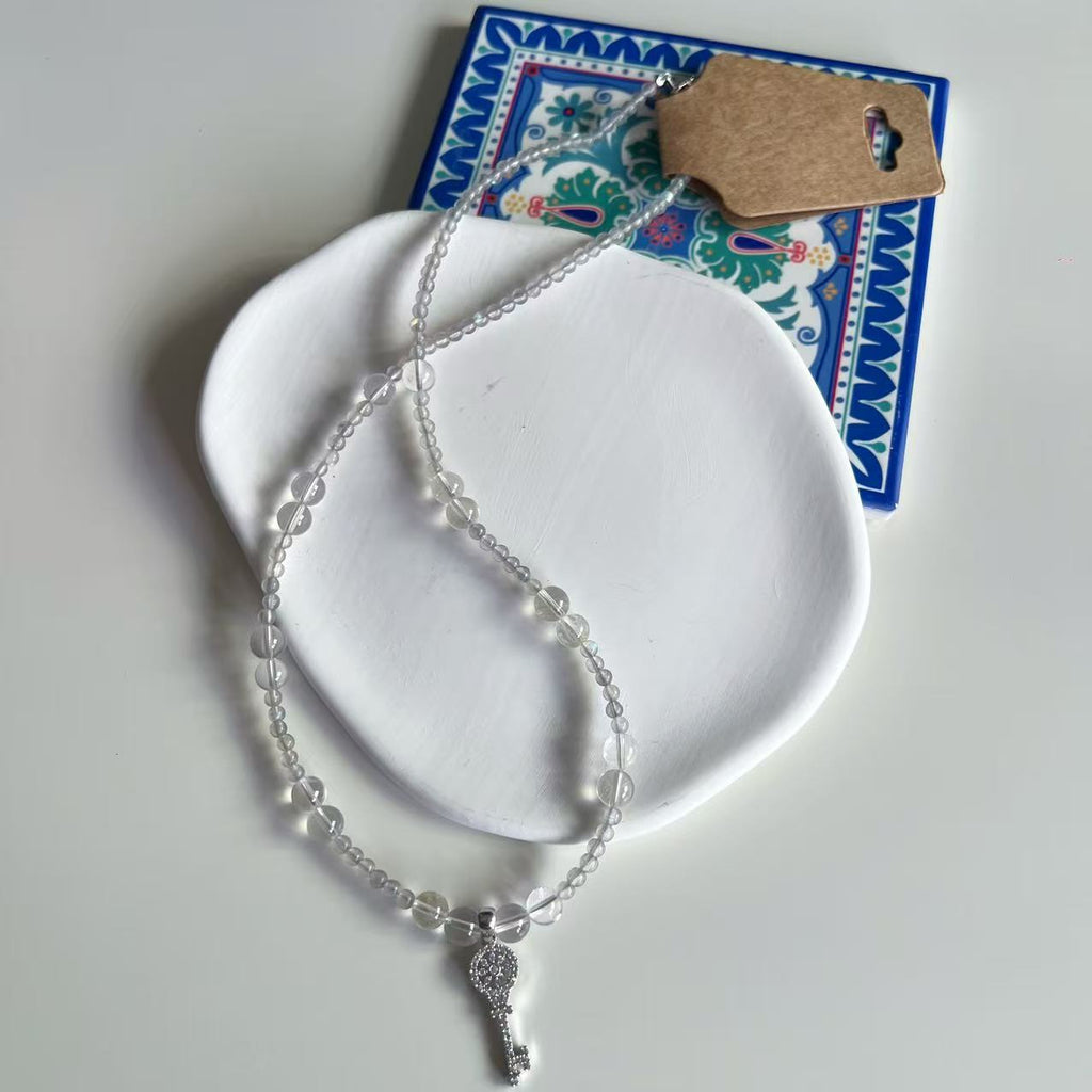 Yuan Silver Key Style Crystal Necklace