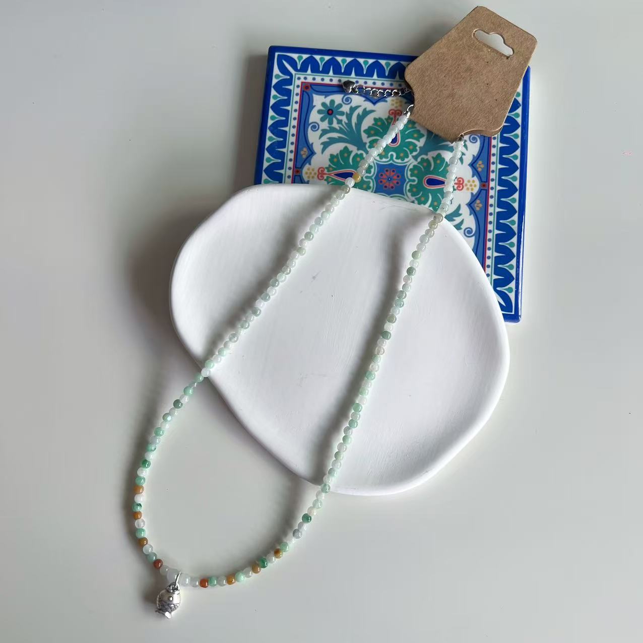 Yuan Silver Fish Style Multicolor Crystal Necklace