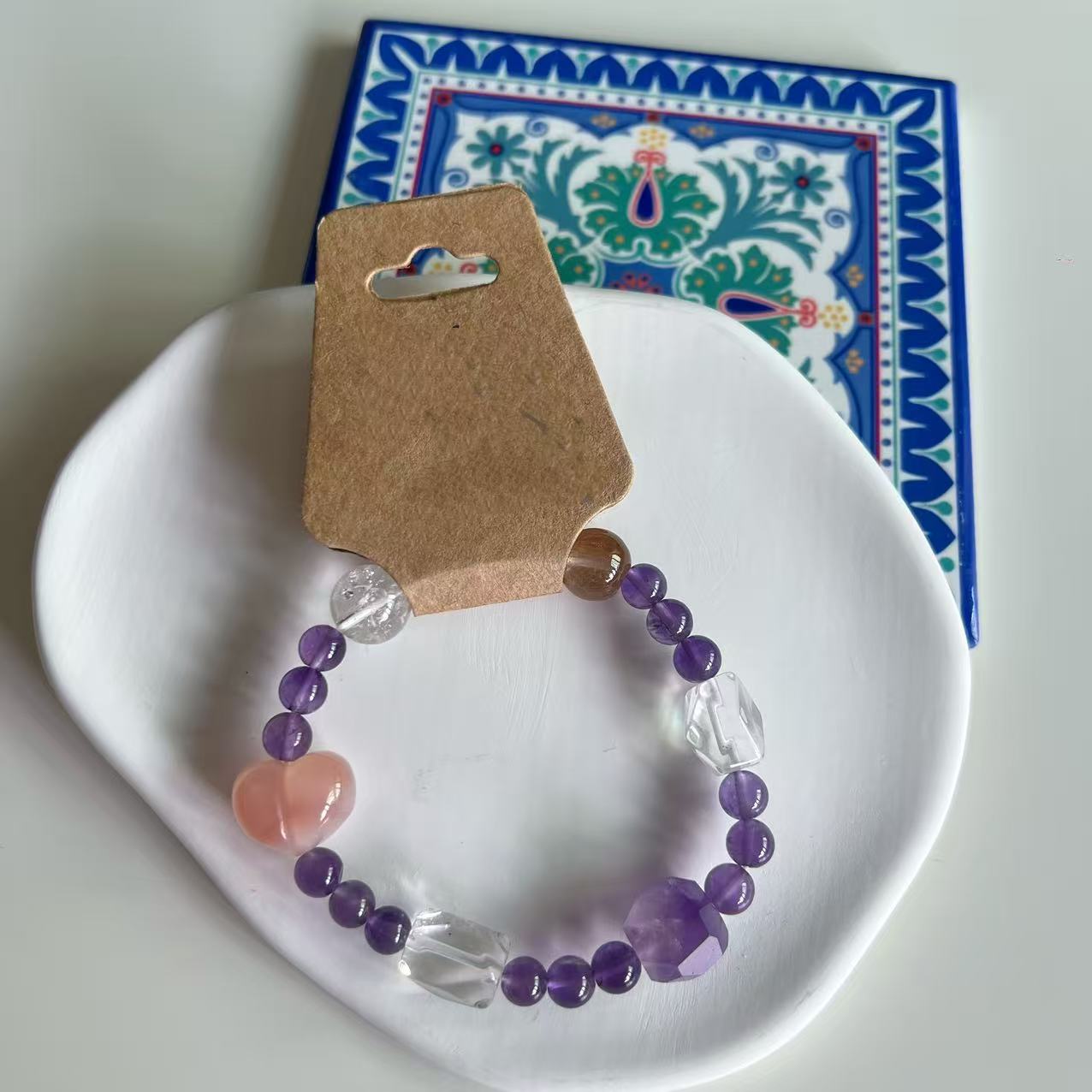 Yuan Multicolor Crystals Pink Agate Bracelet